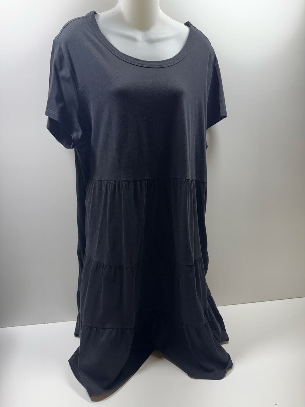 Time & Tru Women’s Plus Sz 20 XXL Black Short Sleeve Tiered  Dress Prairie Black